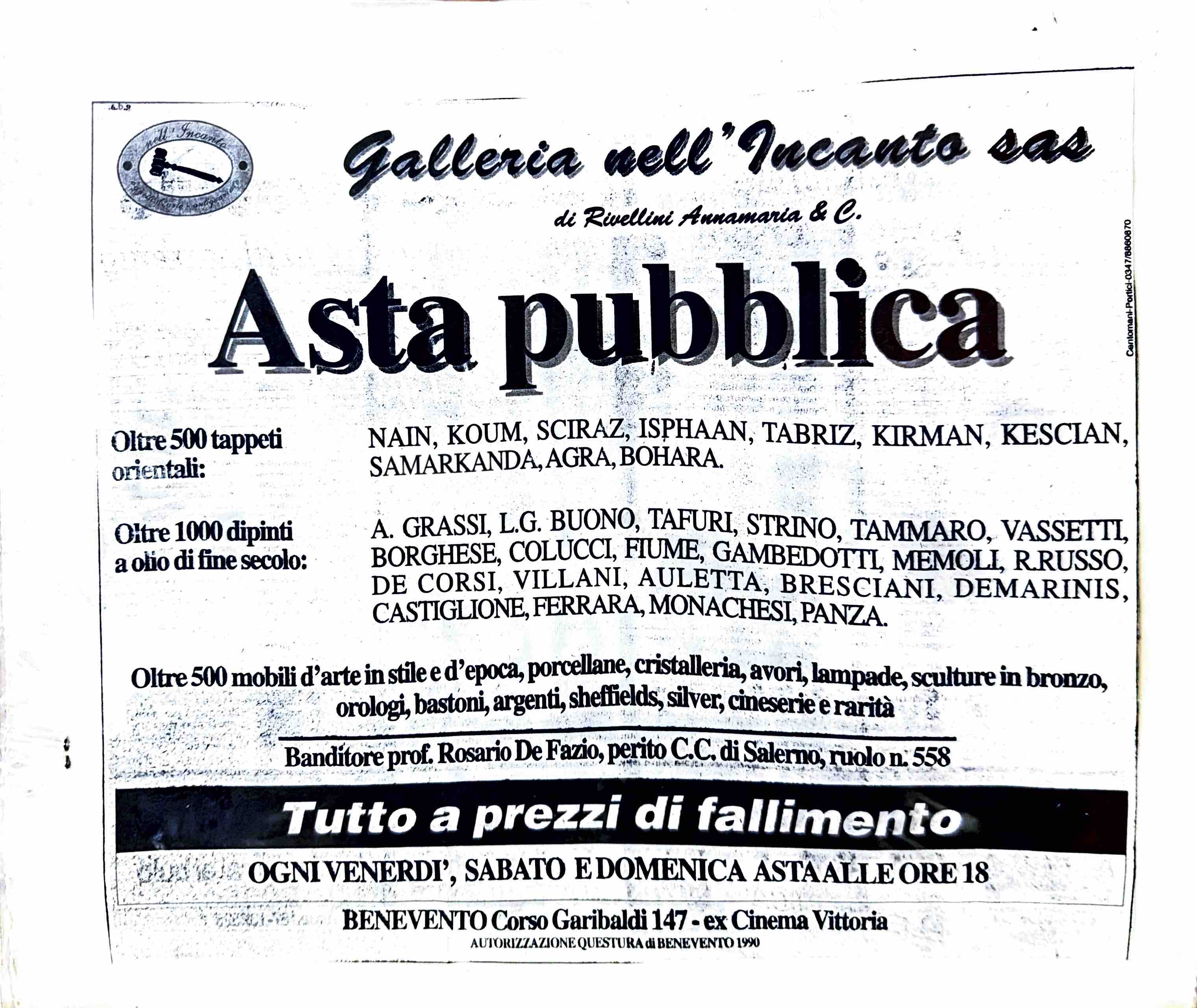 Galleria nell’Incanto — Asta pubblica