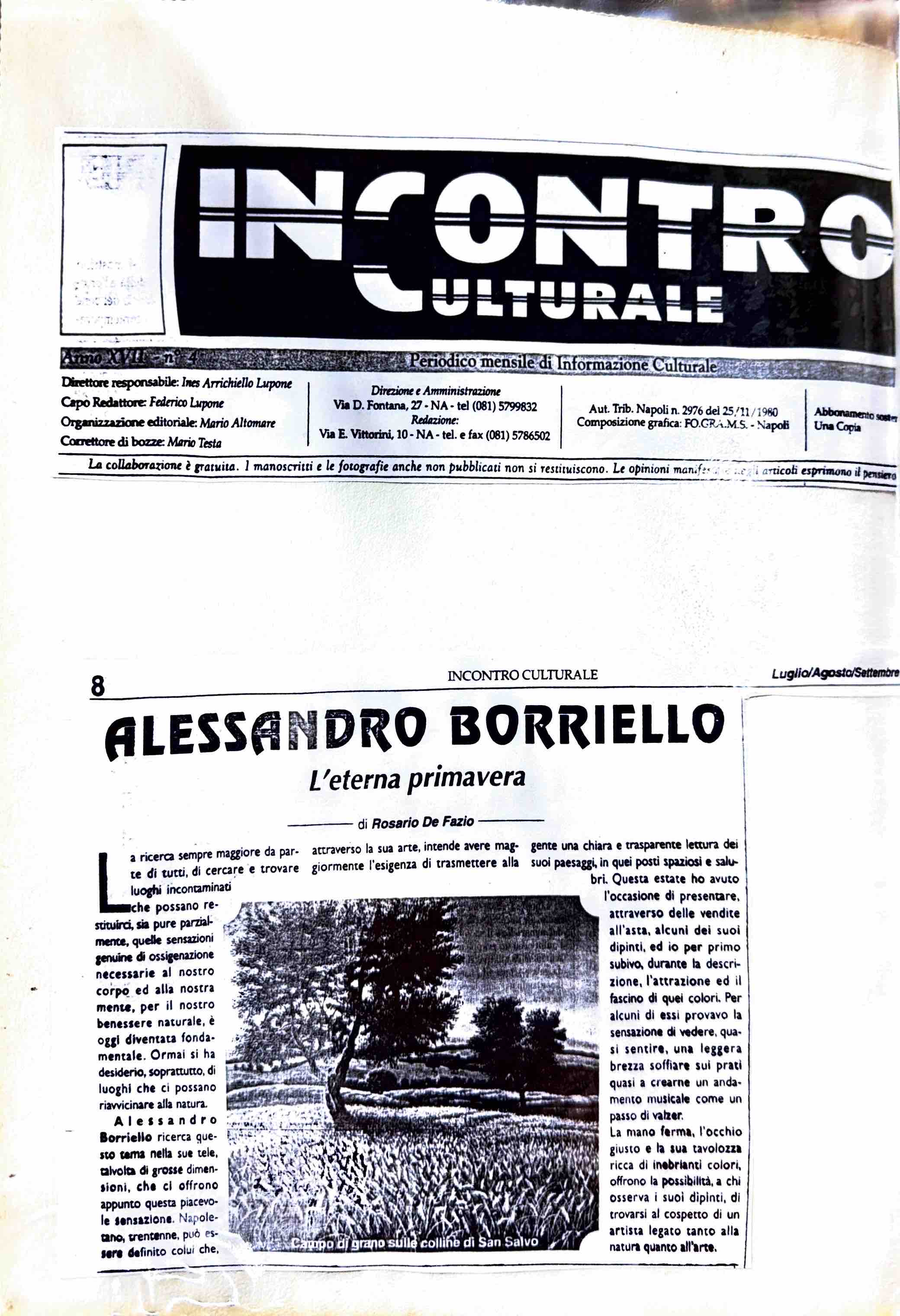 Alessandro Borriello — rassegna stampa